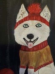 11×14 Canvas Panel Dog Painting By Janet Smith Let’s Play Ball