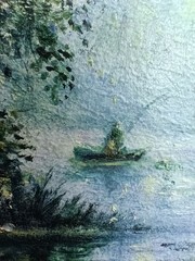 Fishing Boat Original Oil Painting 6×4 Framed Signed Lake River Landscape Art