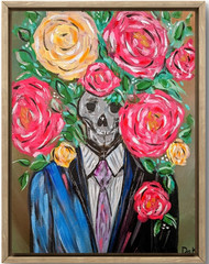 Business Skull 11×14 Canvas Original Art Expressionism Abstract Boho Goth Skulls