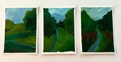 Original Acrylic Riverbend Landscape ACEO OOAK Miniature Painting Signed 2.5×3.5