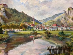 Old Original Signed Impressionist Landscape Oil Painting Klausen Cityscape Art