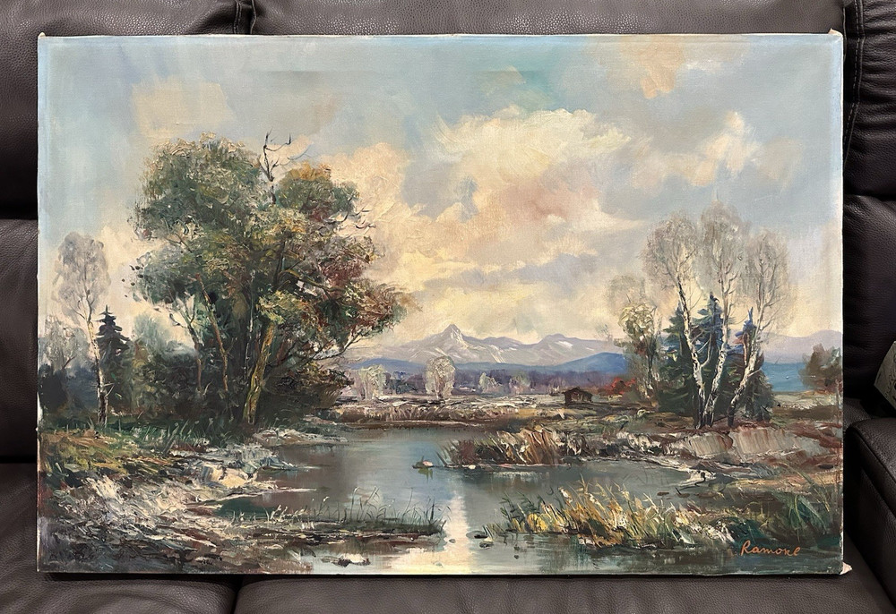 Vtg Signed Ramores Orig Oil Canvas Painting Holland Countryside Landscape 36″