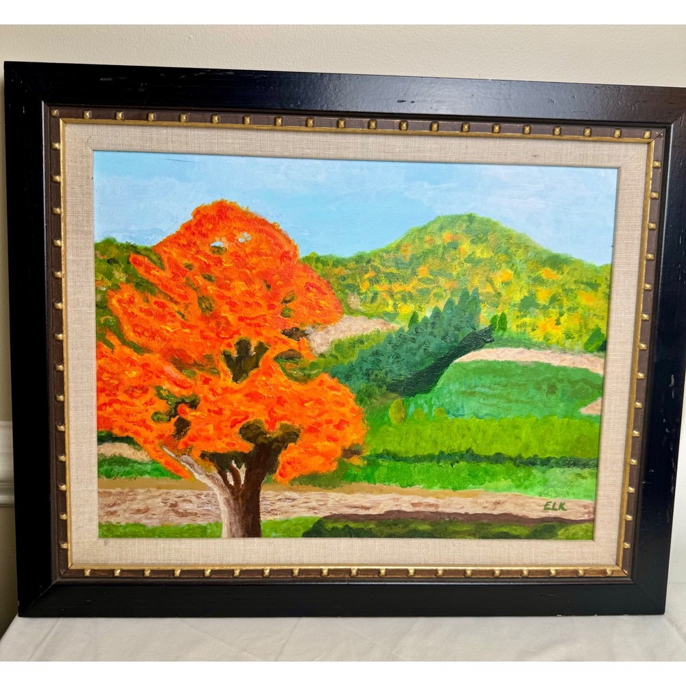 Ed Kline Original Acrylic Painting Orange On A Fall Day Landscape Framed Signed