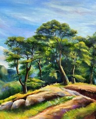 ORIGINAL PAINTING oil, 40×30 inches, Forest Landscape, Home Gift, Wall Art Decor