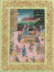 Hand Made Miniature Painting Of Mughal Persian Court Scene On Silk Cloth7x9