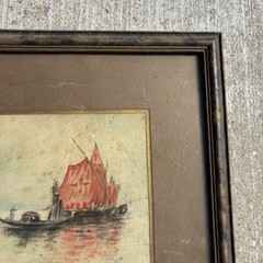Antique Painting Maritime Nautical 1901 SIGNED Watercolor Wall Art 22×16 Framed