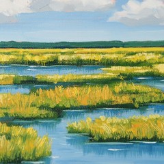 Original Oil Painting Marsh Swamp Scene Nature Painting Wall Art Home Decor