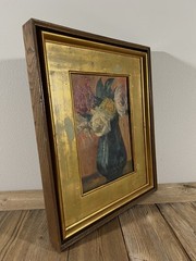 1919 Japanese Antique Floral Still Life Oil Painting By Itaru Tanabe Prewar Art