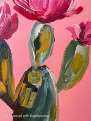 Pink Flowering Desert Cactus Original Acrylic Painting 11×14 Signed Canvas Art