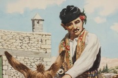 Man & Donkey Vintage Original Watercolor, Vassiliou 22.5″ #50144