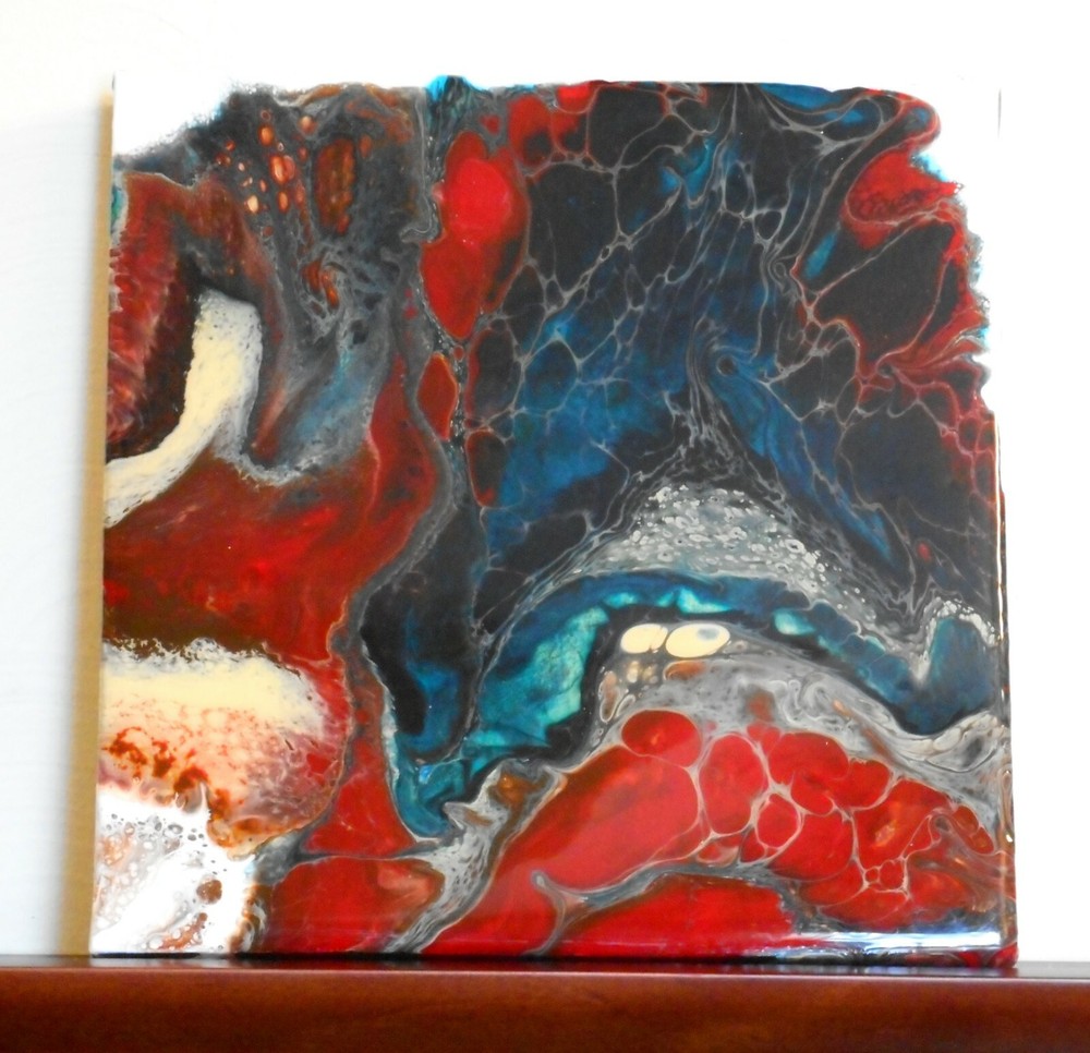 FLUID ACRYLIC POUR ABSTRACT PAINTING – ORIGINAL ART 8 x 8 Inch Cradled Wood