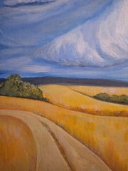 Original Impressionist Golden Road 10×10 Acrylic Panel Painting Home Decor