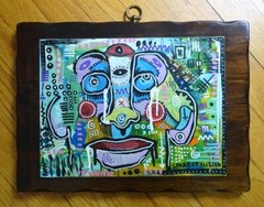 Orig Abstract Figurative Pop Art Graffiti Acrylic Face Painting Mounted 15×11