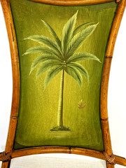 Vintage Tiki Bamboo Framed Adirondack Palm Tree Oil Paintings 1940’s-50’s