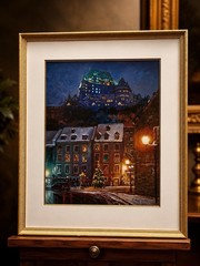 Signed Original Oil Painting Quebec City Winter Scene Chateau Frontenac Canada
