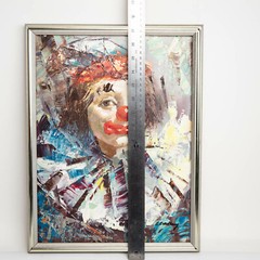 Vintage B Bradbury Colorful Clown Painting On Canvas