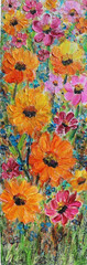 Colorful Wildflower Painting 12×36 Original Floral Wall Art Vertical Textured