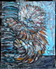 A KOALA KITTEN KAT 8×10 oil painting card panel cat original art signed Crowell