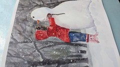 Snowman Child Watercolor Painting Winter Landscape with Backlight Christmas Gift