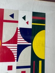 Vintage Geometric Abstract Mixed Media Composition Silver Tone Metal Framed