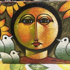 VTG Rafael MARTÍNEZ-Rostro Girl with Doves Signed Oil Painting 10″ x 12″ 2003