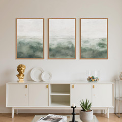Large Abstract Grey Green Framed Canvas Wall Art,Watercolor Neutral White Wall D