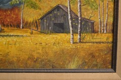 Vintage Art Painting Original Barn Wagon Fall Color Poplar Mountains Joshua Tree