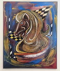 Abstract Original Acrylic Painting On 75cm x 61 cm Canvas – Chess Piece Horse