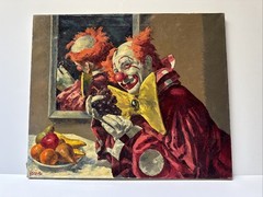 Famous Clown Painting By Veres Mid Century Portrait Circus MARGO CLARK VINTAGE