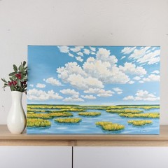Original Oil Painting Marsh Swamp Scene Nature Painting Wall Art Home Decor