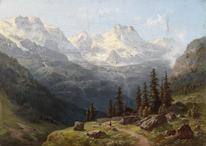 Huge oil painting charmig mountains landscape America Yellowstone Park canvas