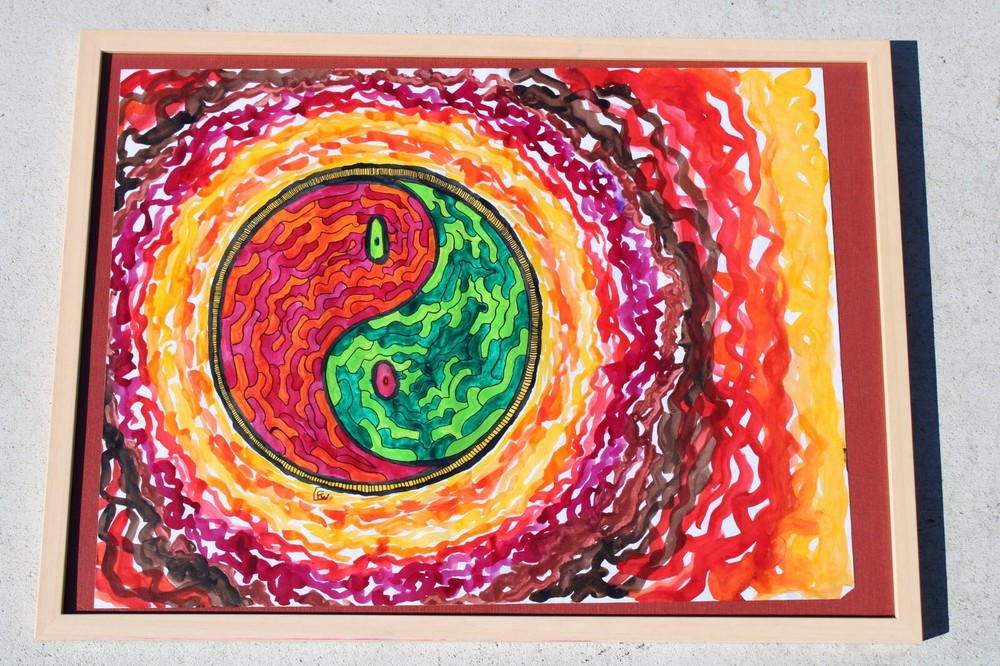 Yin Yang painting by Chance Free Williams, Ink on canvas 2021