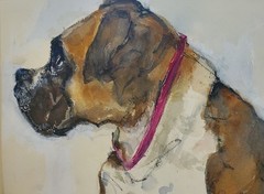 Boxer Beauty ,Mixed Media Portrait Of A Boxer by Patsy Heller Fits 12″x9″ Mat.