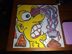 Original Painting Eyes On The Prize Pizza Glue Ocular Injury Feces Lowbrow Toons