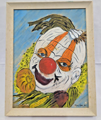 Vintage 1962 Original Clown Vegetables Painting Signed Mary Beth Art Mid-Century