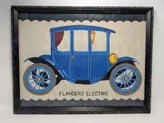 Rare Antique picture 1910 Flanders Electric; USA, Paint On Felt, Framed 13″ x17″