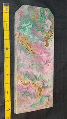 Upcycled Wood Acrylic Pour Painting Plaque Polyurethane Sealed Fluid Art 12″ #15