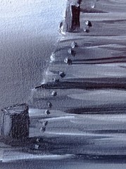 Original Painting Bridge Lake Sky Black White Art Landscape Oil 18 x 14 in