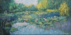 Sean Wu. 12×24 original oil painting on stretched canvas, Lily pond