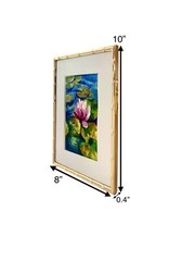 Painting Water Lily Pad Flower in Pond Original Watercolor Metal Bamboo Frame