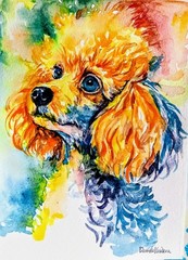 Original Colorful Pink poodle dog art Signed Painting,dog lover Best gift 5×7″