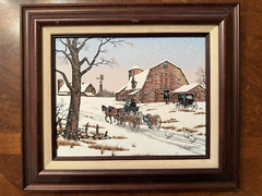 ***Framed APPRAISED-COA C. CARSON Oil Paint Country Amish Winter Scene 12×14***