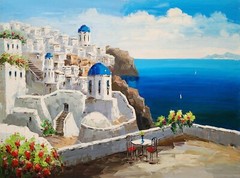 Santorini, #5B-eb11, 36×48 100% Hand painted Oil Painting on Canvas