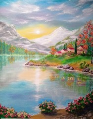 Art 16″/20″ Sunset . Autumn In The Mountains Oil Painting, Landscape
