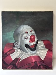 Famous Clown Painting By Veres Mid Century Portrait Circus MARGO CLARK VINTAGE