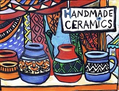 8”x10” Colorful Pottery Fair, Signed By Artist, Original Acrylic / Canvas/COA
