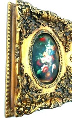 Floral Ornate Gold Frame Oval Wood Plaster Art of Flowers Wall Decor Print