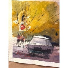Original Pio Lyons Watercolor City Street Scene – Urban Landscape – Framed