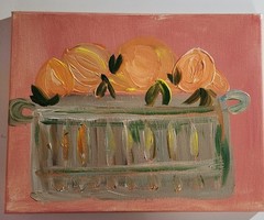 Peach Still Life Painting 11×14 Original Acrylic Canvas Basket of Peaches.