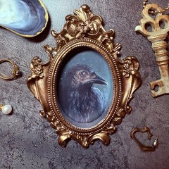 crow oil painting gold frame raven old bird portrait Victorian art antique Goth